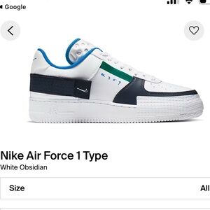 Nike Air Force 1 Type White Obsidian Sneakers